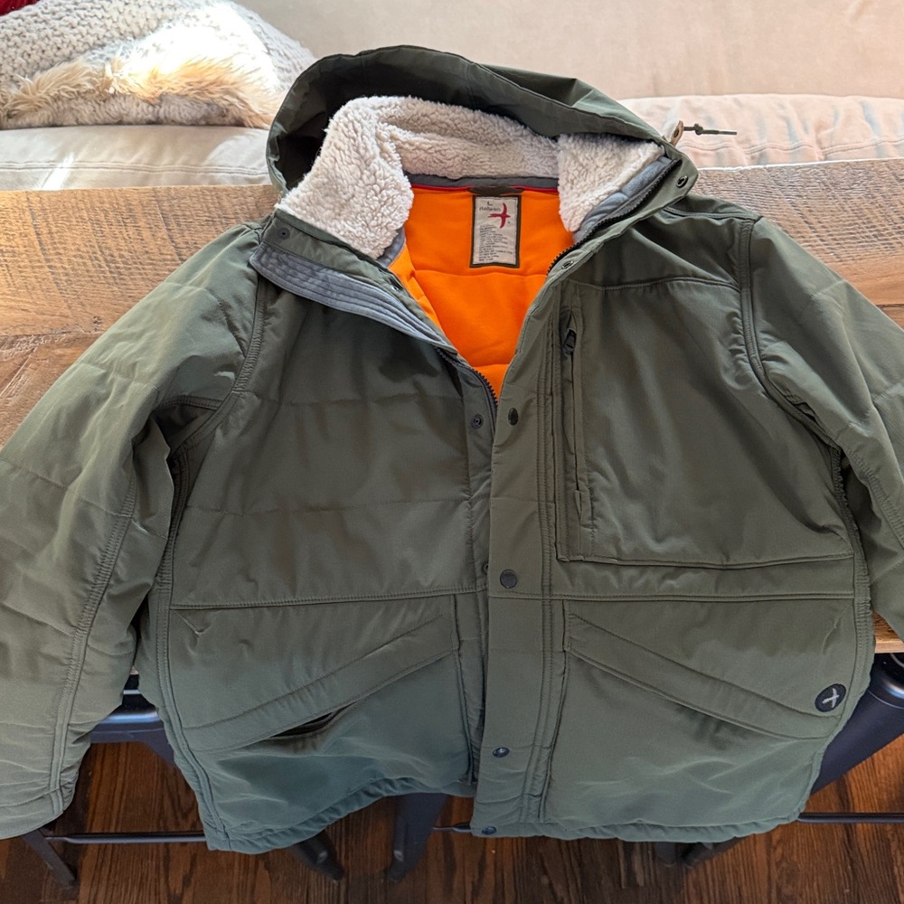 Men's Olive Green Insulated Hooded Jacket with Sherpa Lining